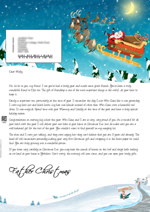 Santa flying in his sleigh - Personalised Santa Letter Background