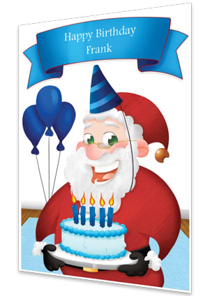 Blue Personalised Birthday Card From Santa