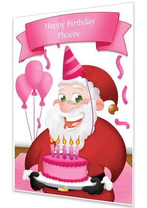Pink Personalised Birthday Card From Santa